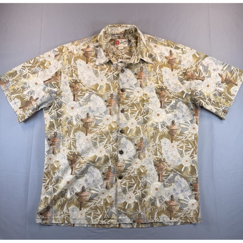 Vintage Hilo Hattie Hawaiian Shirt (L /XL) Made in Hawaii Pagoda Bamboo Aloha